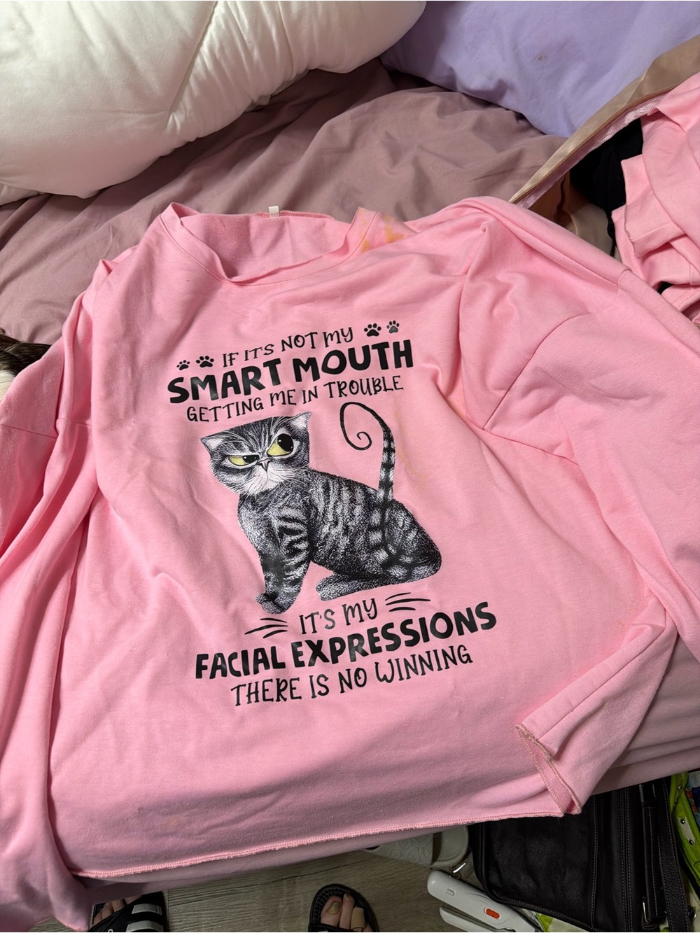 Pink Cat Graphic Sweatshirt - Cute Facial Expressions Design